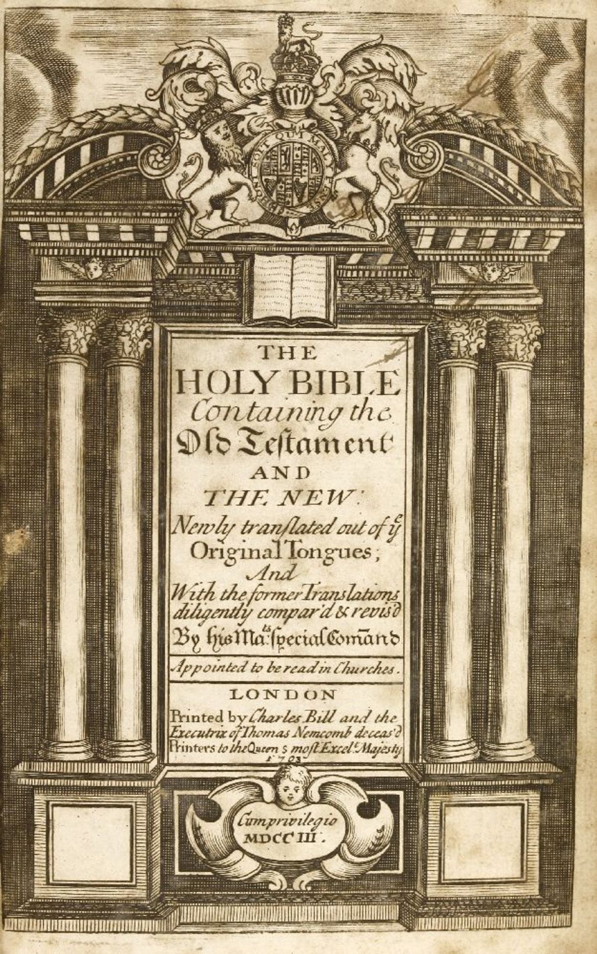 BIBLE: Old Testament and the New.., Printed by Charles Bill & the Executrix of Thomas Newcomb, - Image 4 of 5