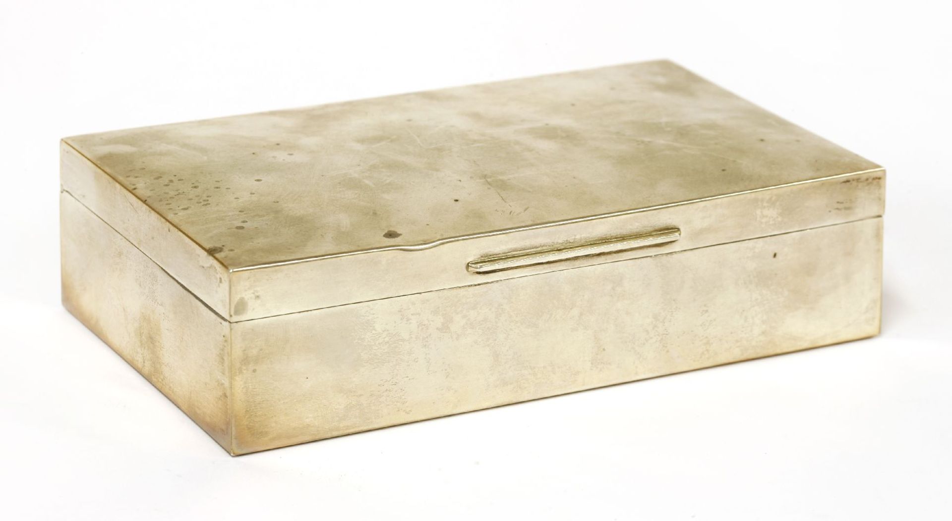 A silver and cedar-lined cigar box,20th century, of rectangular form,18cm wide10cm deep5cm