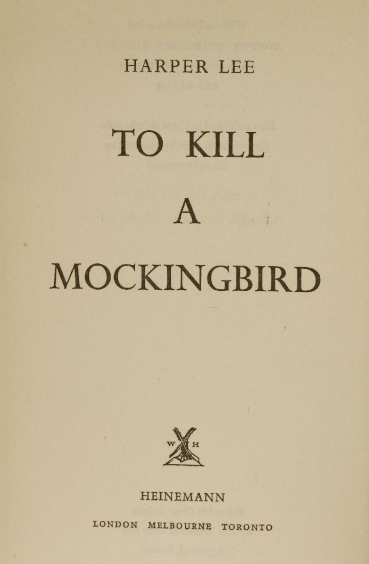 PROOF COPY- LEE, Harper: TO KILL A MOCKINGBIRD. L, Heinemann, 1960, Proof copy of the First edition, - Image 2 of 2