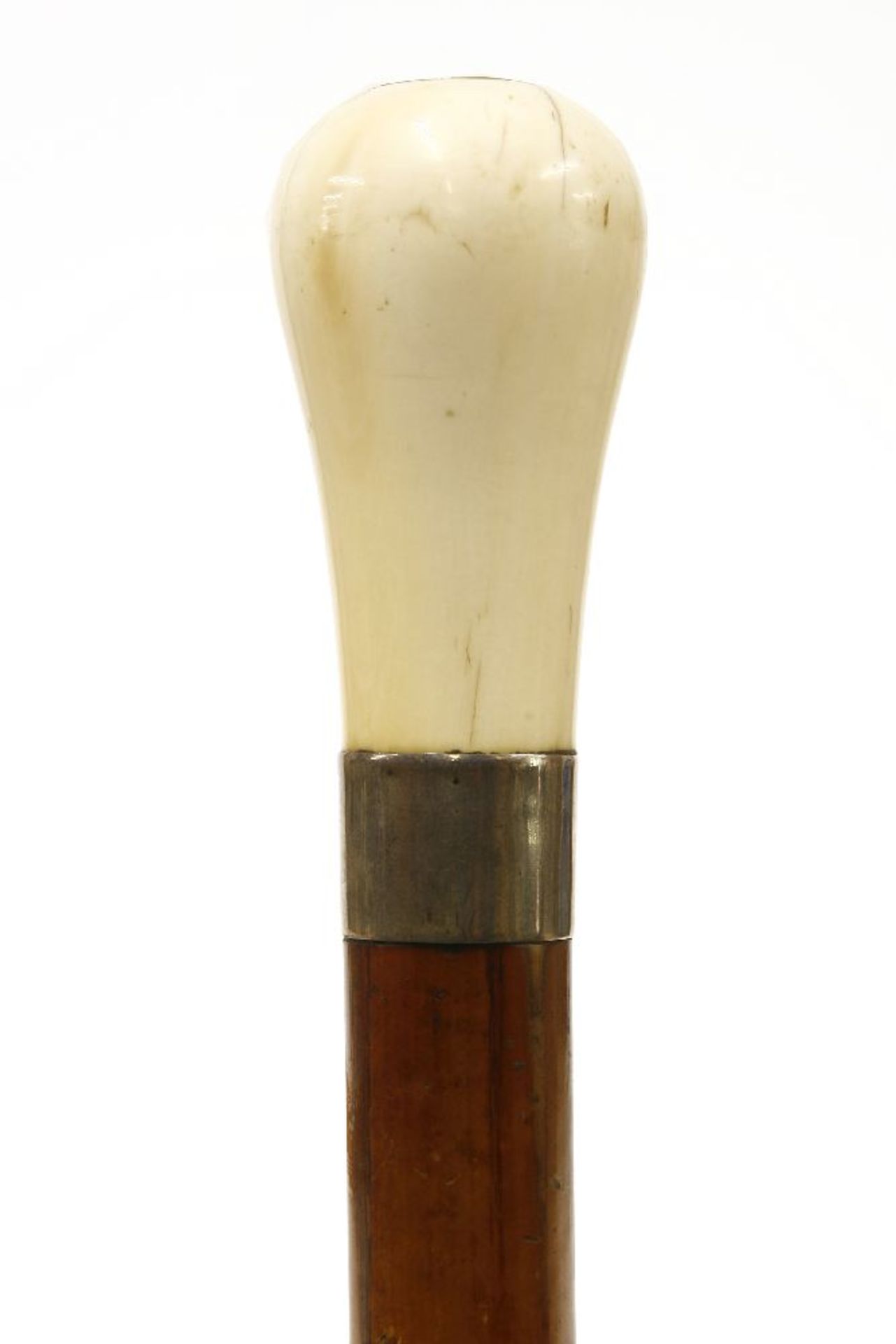A malacca stout walking stick,19th century, concealing a flick blade within the handle,90cm long