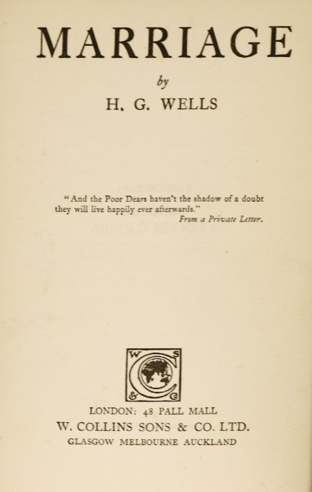 NINE works by H. G. WELLS, All Inscribed And Signed to the same family: 1- Marriage. W. Collins - Image 8 of 13