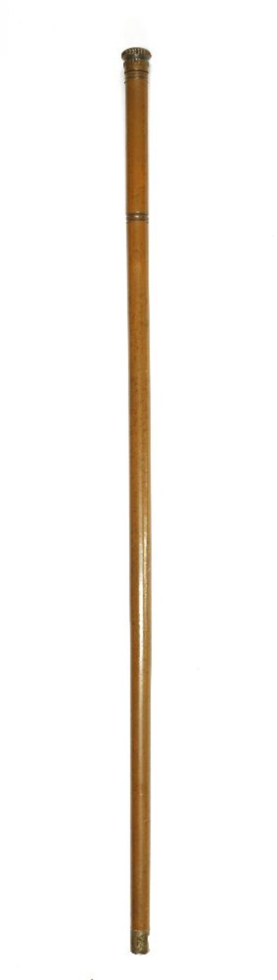 A malacca walking cane,containing a glass vessel, 40cm long, with a stopper in the lower part of the - Bild 2 aus 2
