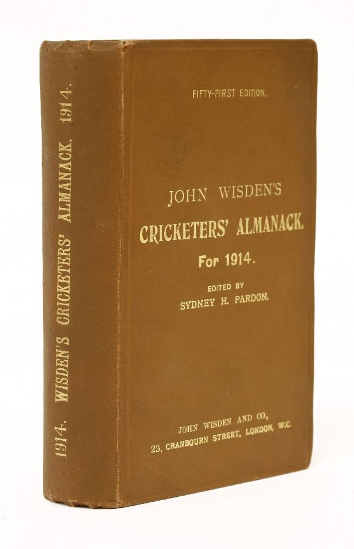 Wisden's Cricketers' Almanack: 1914 (51st. year). Original brown cloth. PP: iv, 543. the plate looks
