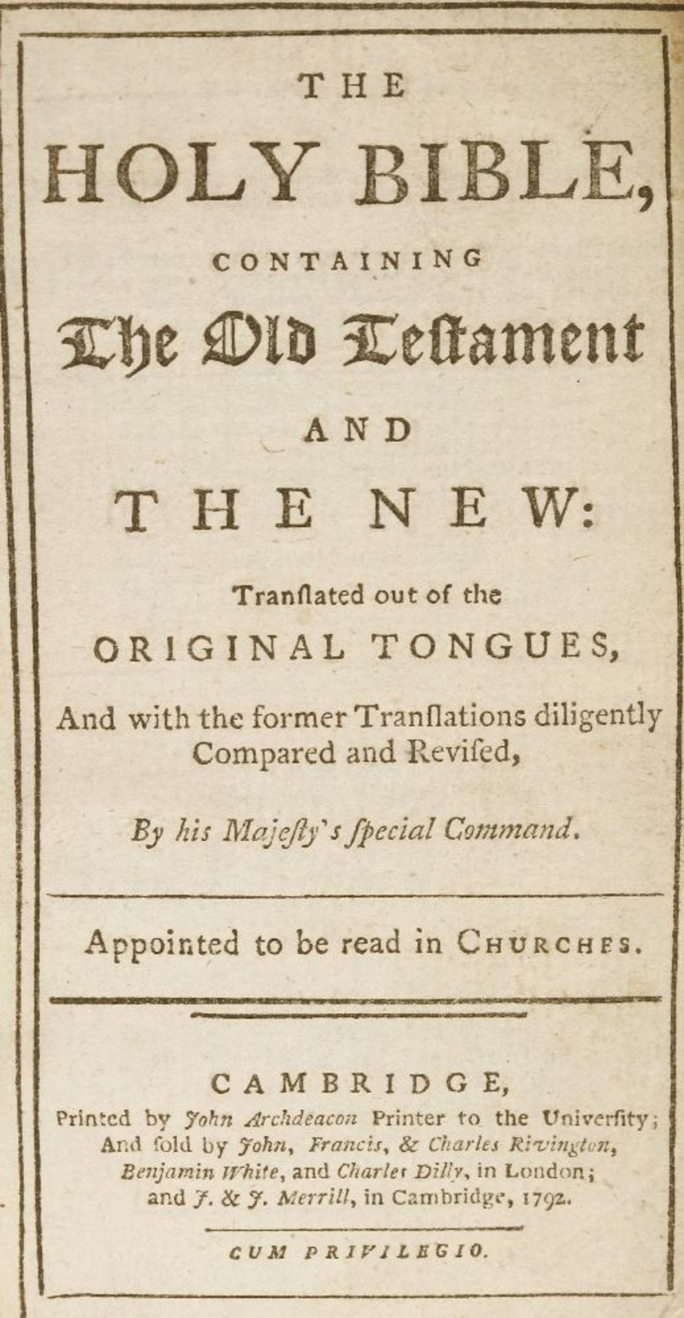 BIBLE: Old Testament and the New.., Printed by Charles Bill & the Executrix of Thomas Newcomb, - Image 2 of 5