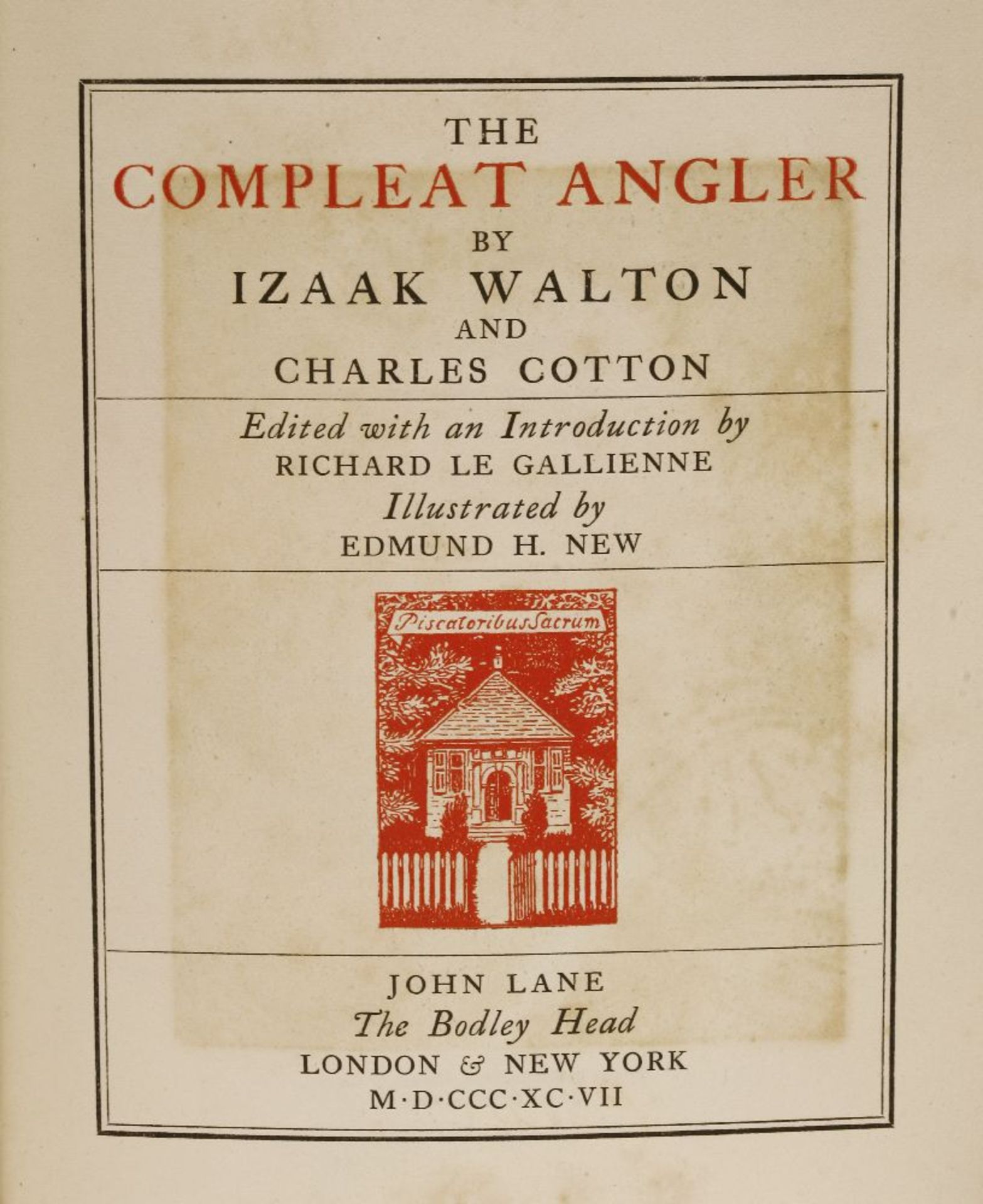 BINDING: 1- Walton, Izaak: The Compleat Angler. J. Lane, 1897, 1st. edn. thus, ill. by E. H. - Image 4 of 5