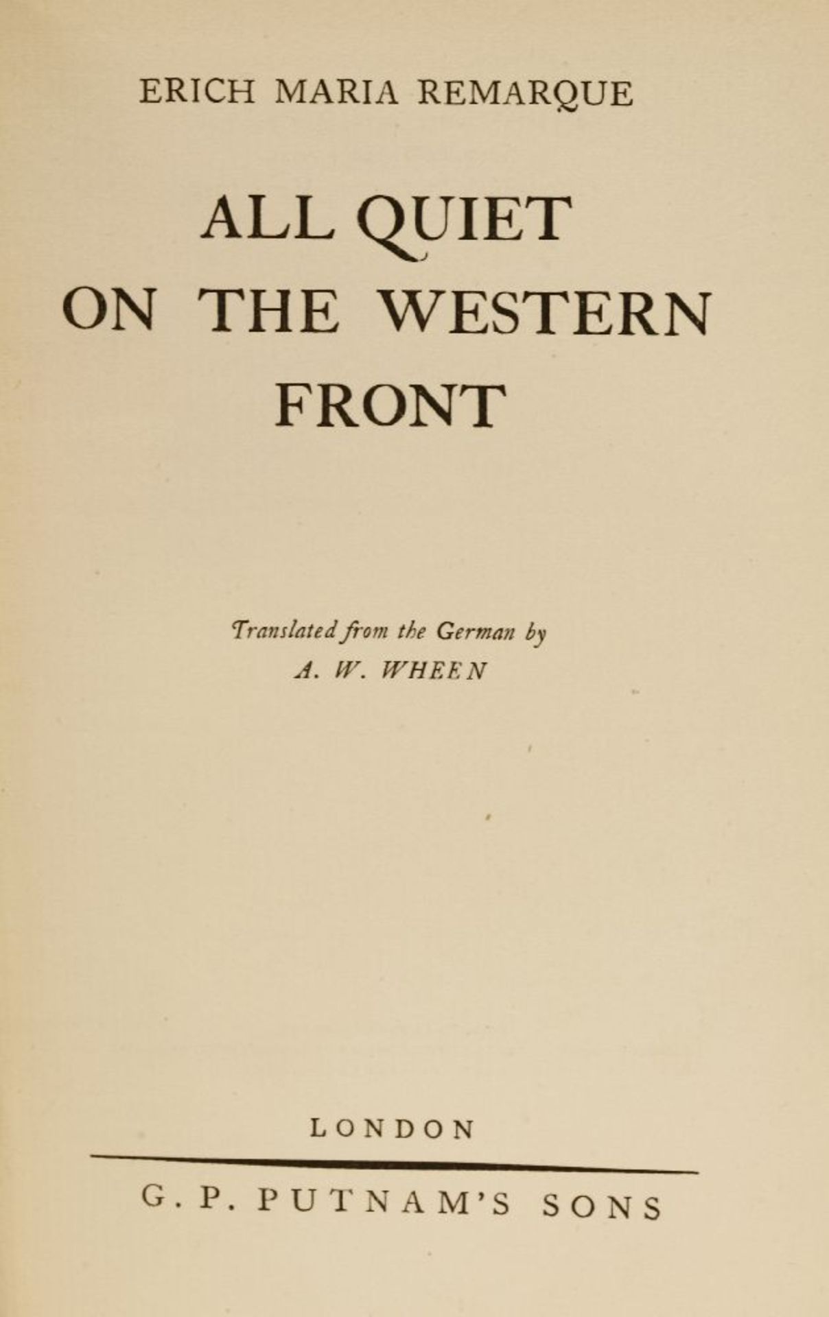 Remarque, Erich Maria: All Quiet on the Western Front. L, Putnam's Sons, 1929, First English edition - Image 2 of 2