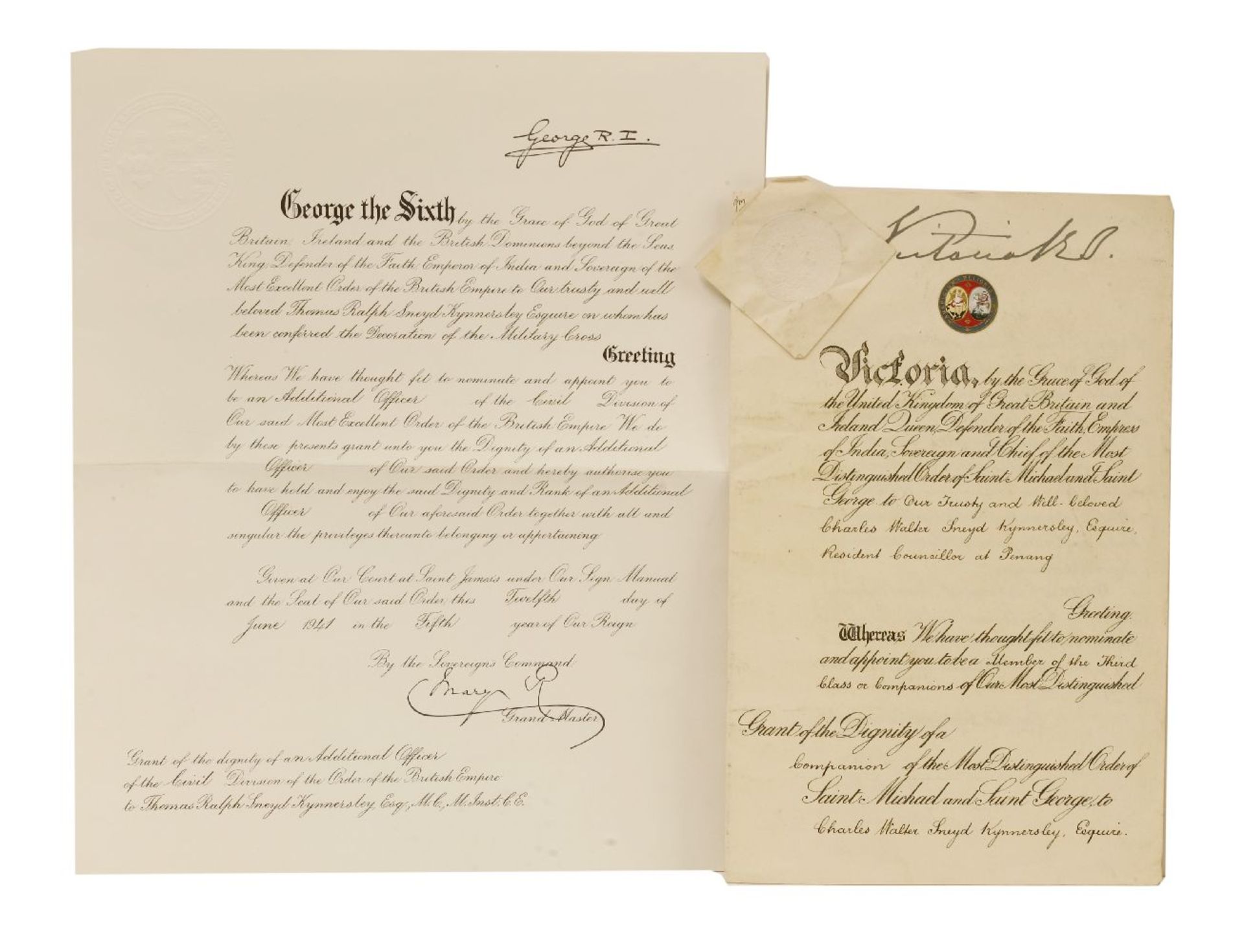 1- Queen Victoria: Grant of the Dignity of a Companion of the most distinguished Order of Saint