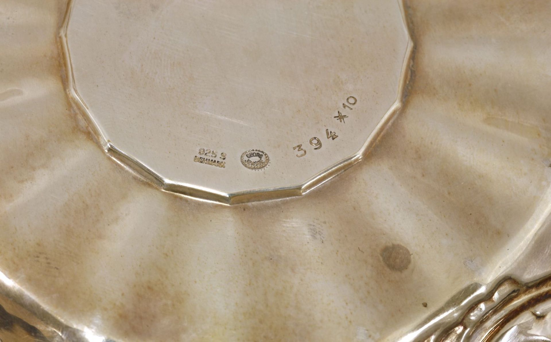 A pair of Georg Jensen silver dishes, each with a fruiting vine border around a hammered centre, - Image 2 of 2