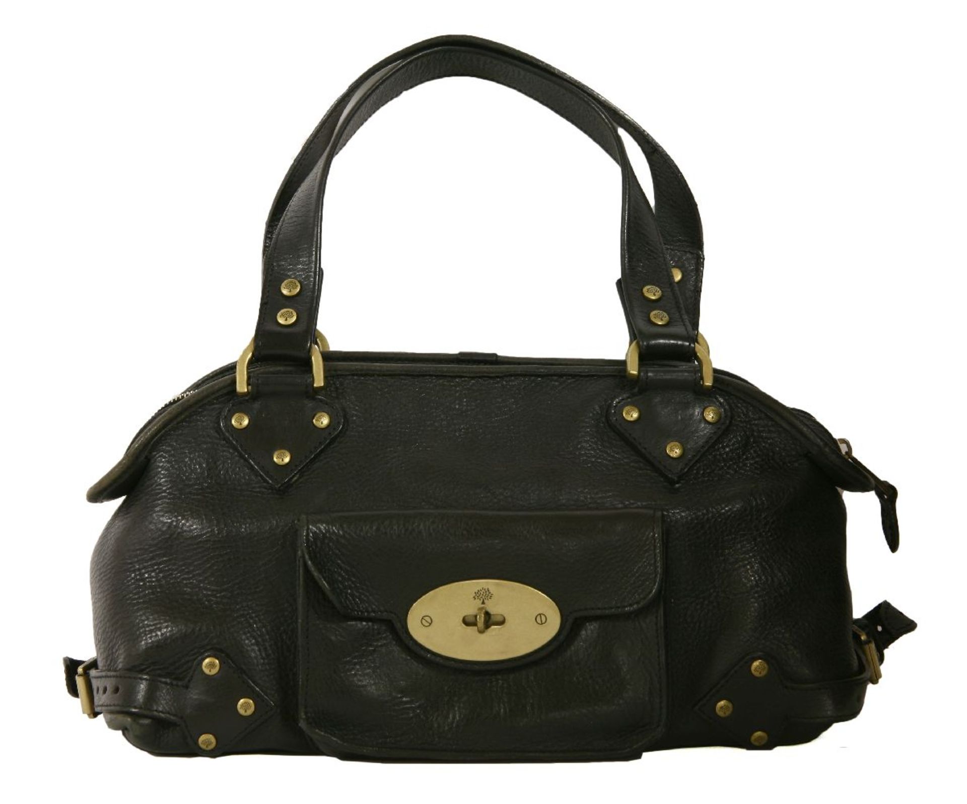 A Mulberry 'Knightsbridge' black Darwin leather bowling-style handbag,with brass hardware and a