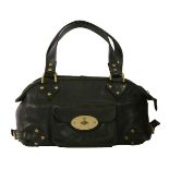 A Mulberry 'Knightsbridge' black Darwin leather bowling-style handbag,with brass hardware and a