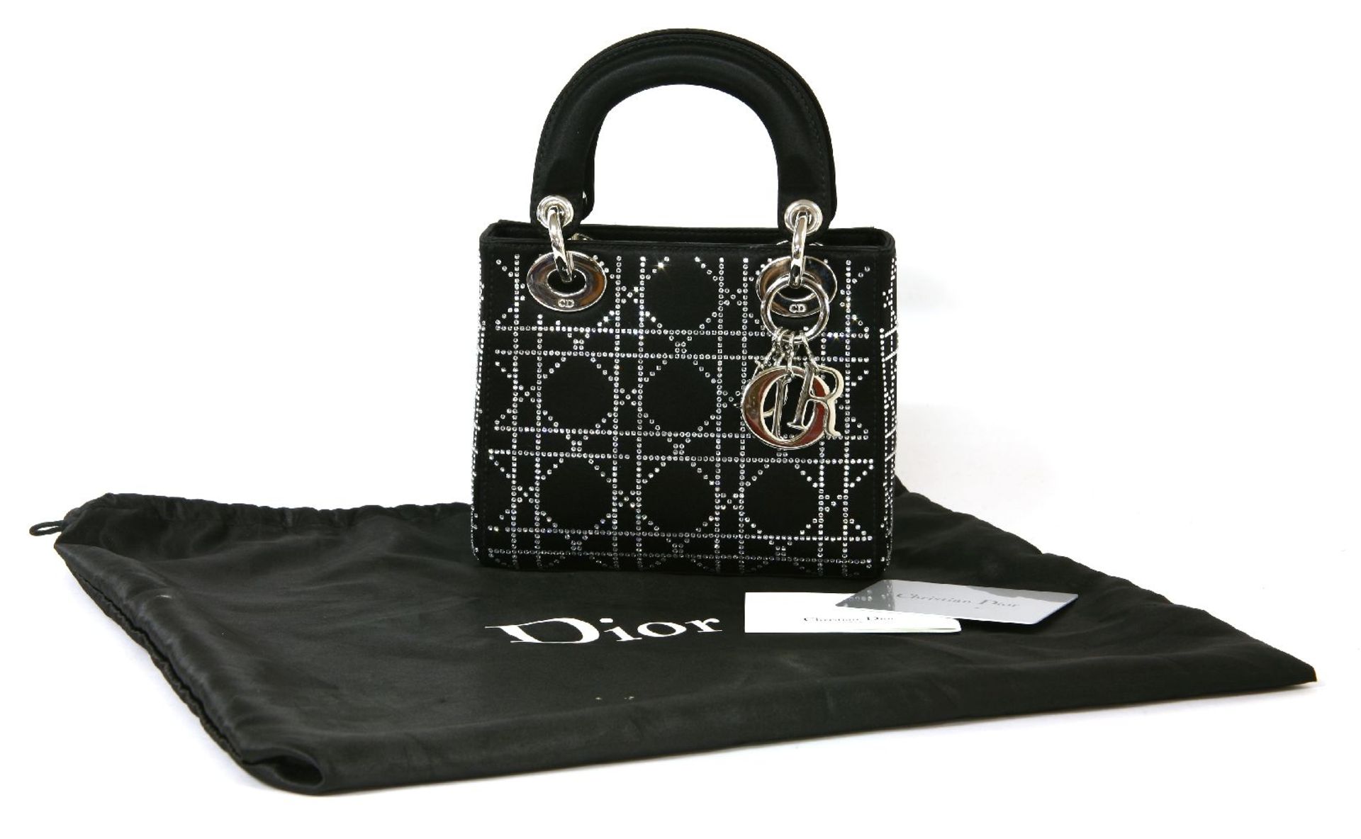 A Christian Dior 'Lady Dior' black satin evening handbag, with Swarovski crystal embellishment - Image 2 of 2