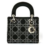 A Christian Dior 'Lady Dior' black satin evening handbag, with Swarovski crystal embellishment