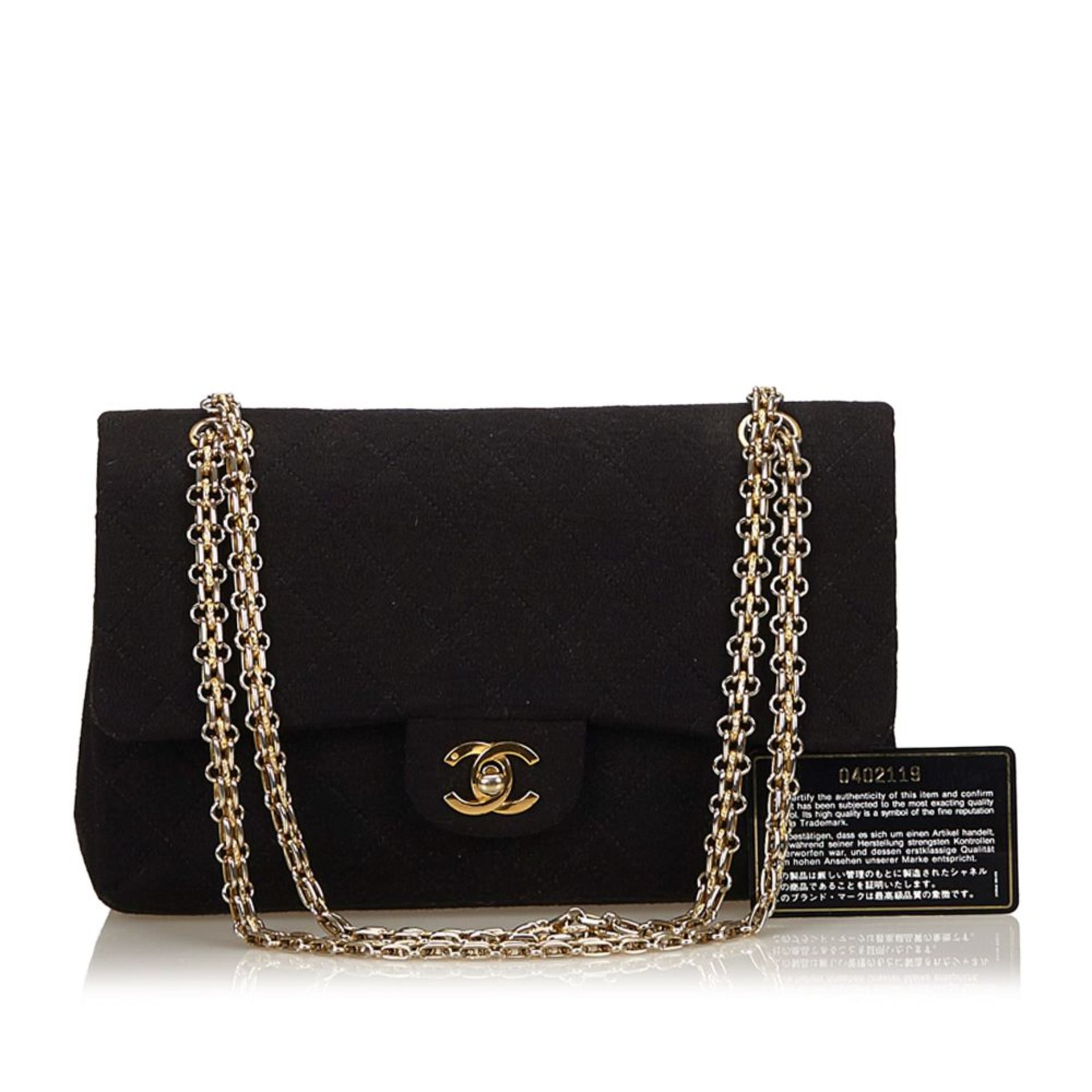 A Chanel classic medium cotton double flap shoulder bag,featuring a quilted cotton body with chain - Image 5 of 5