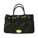 A Mulberry 'Mitzy Shopper' black leather handbag,black pebbled leather with dual roll chocolate