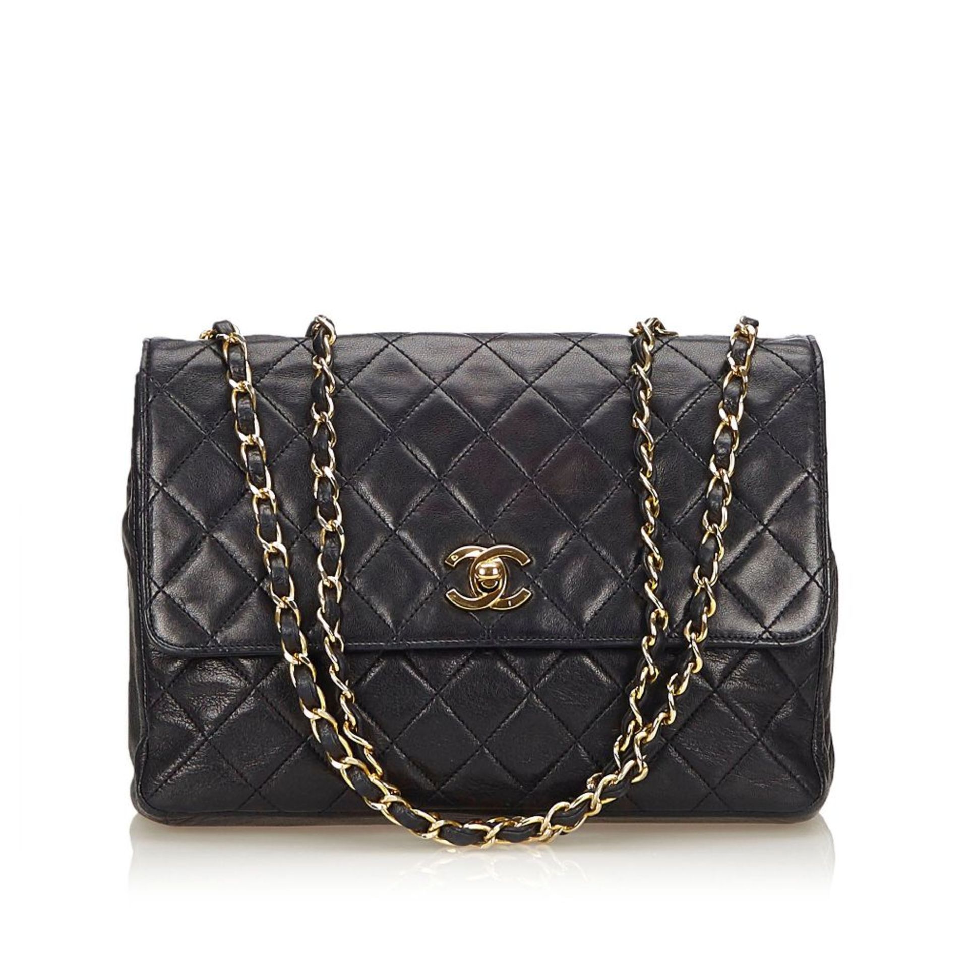 A Chanel matelassé leather flap bag,featuring a lambskin leather body, exterior back pocket, gold-