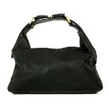 A Gucci black leather horse bit handbag, a soft black leather exterior with gold-tone horse bit to