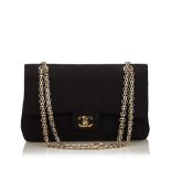 A Chanel classic medium cotton double flap shoulder bag,featuring a quilted cotton body with chain