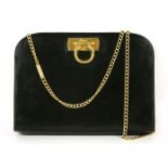 A Salvatore Ferragamo black leather handbag, chain shoulder strap, polished gold-tone hardware,