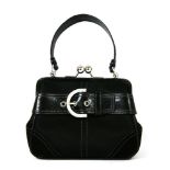 A Coach black satin evening handbag,with contrasting stitching and a belt buckle design around the