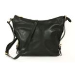 A Coccinelle black leather shoulder bag,with buckle detail to the sides, a flat shoulder strap and