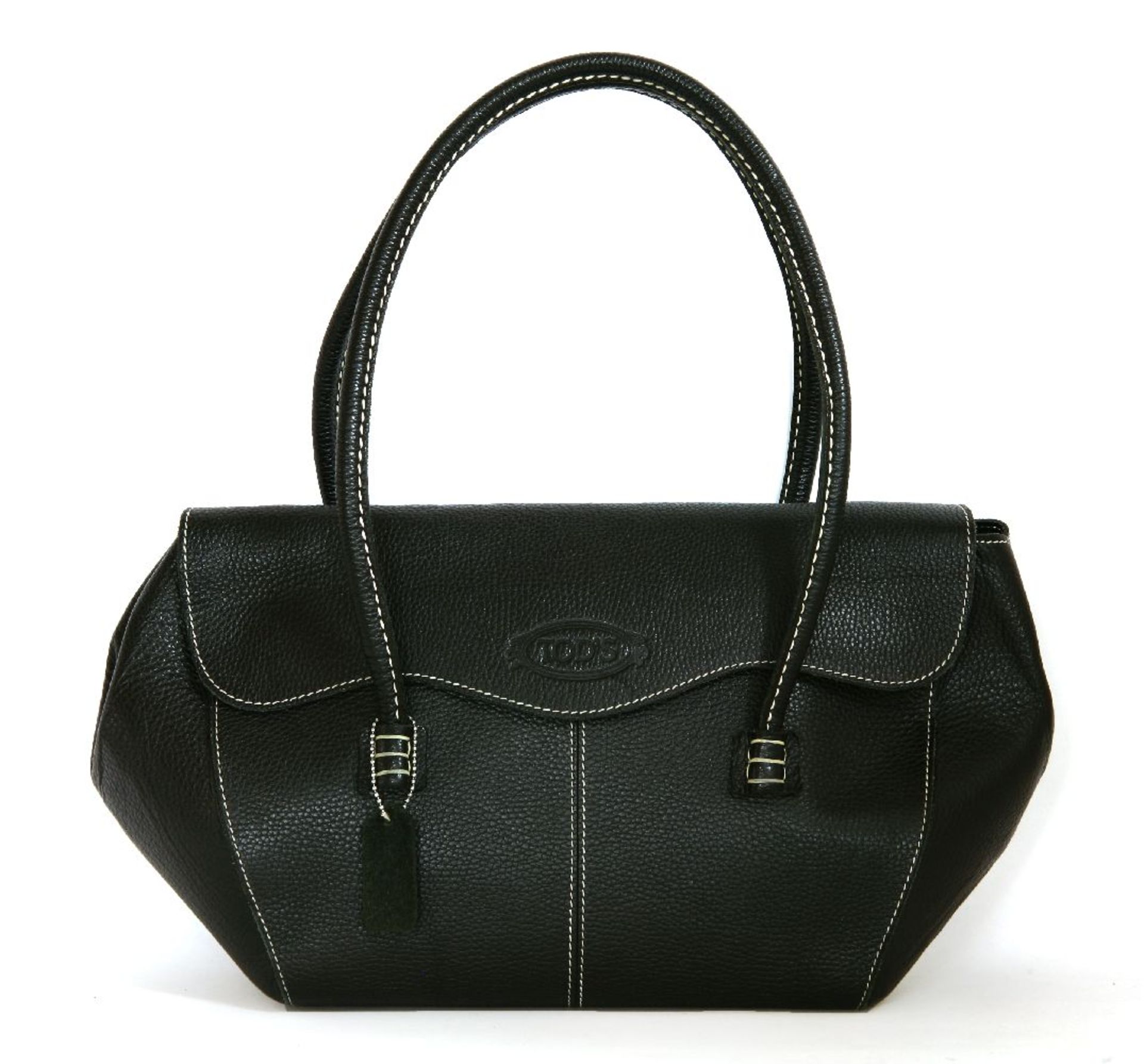 A Todd's black leather handbag,with white stitching detailing, silver-tone hardware and a
