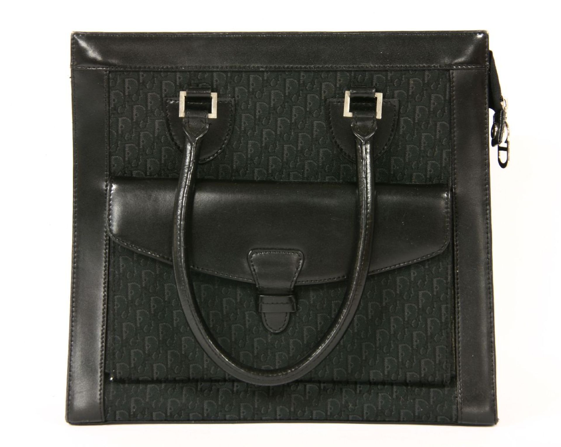 A Christian Dior shopper,monogrammed fabric and smooth black leather, with a pocket to the