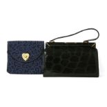 A 1950s black alligator handbag, with gold-tone clasp, andan Yves Saint Laurent blue fabric