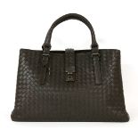 A Bottega Veneta espresso intrecciato calf leather medium 'Roma' handbag,handwoven, double rolled