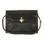 A vintage Asprey of London black lizard-skin handbag,with gold-tone clasp and a sectioned interior