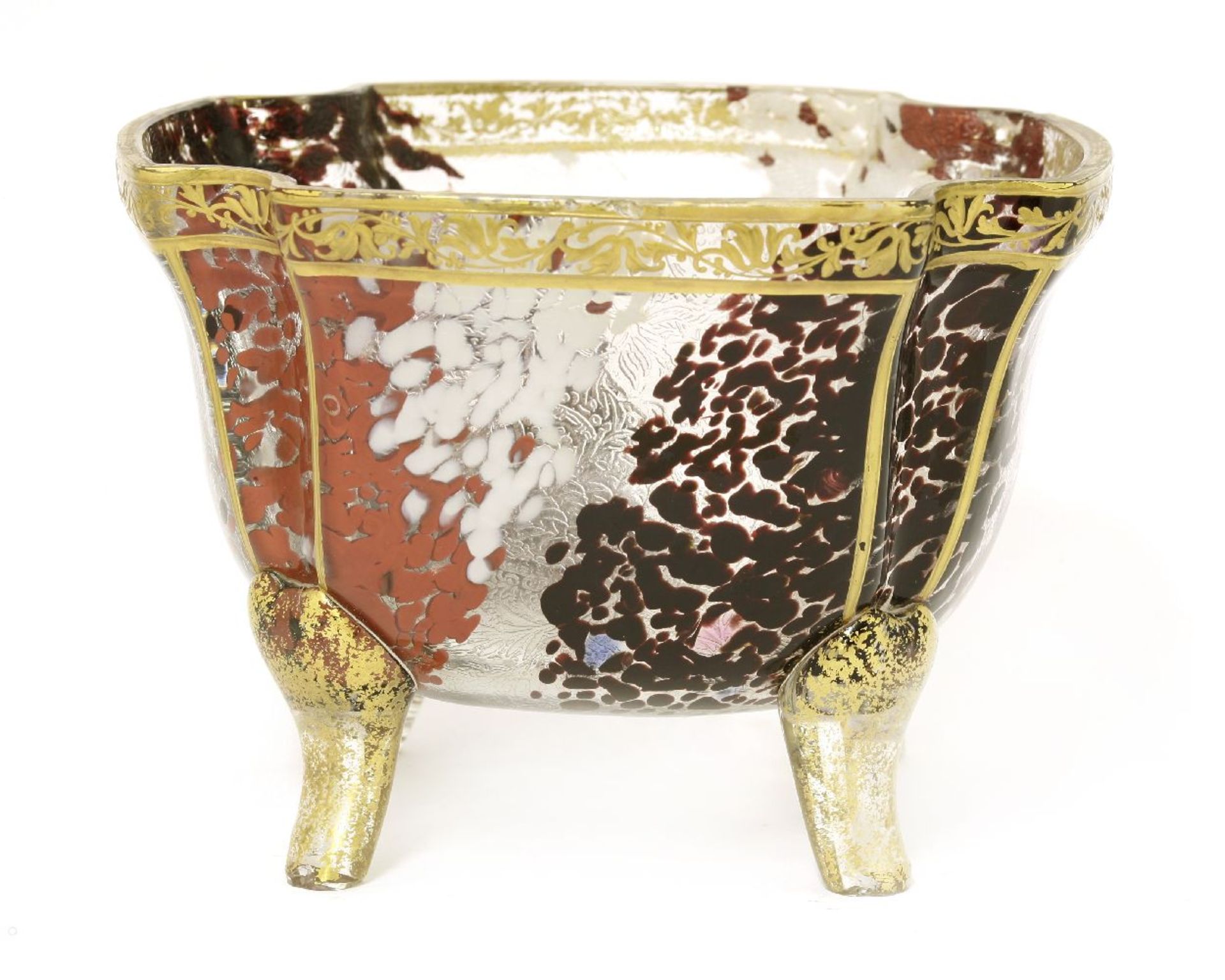 A mottled glass and gilt bowl,by Ernest-Baptiste Léveillé, Paris, the inside of the bowl etched with