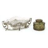 A WMF silver-plated planter,with a cut glass liner,22.5cm wide, anda Kralik glass inkwell,7cm