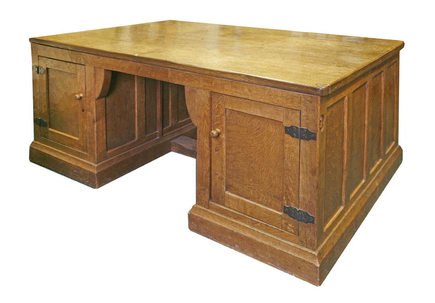 A Robert ‘Mouseman’ Thompson oak partners' desk,with an adzed top and scrolled corners with three - Image 3 of 3