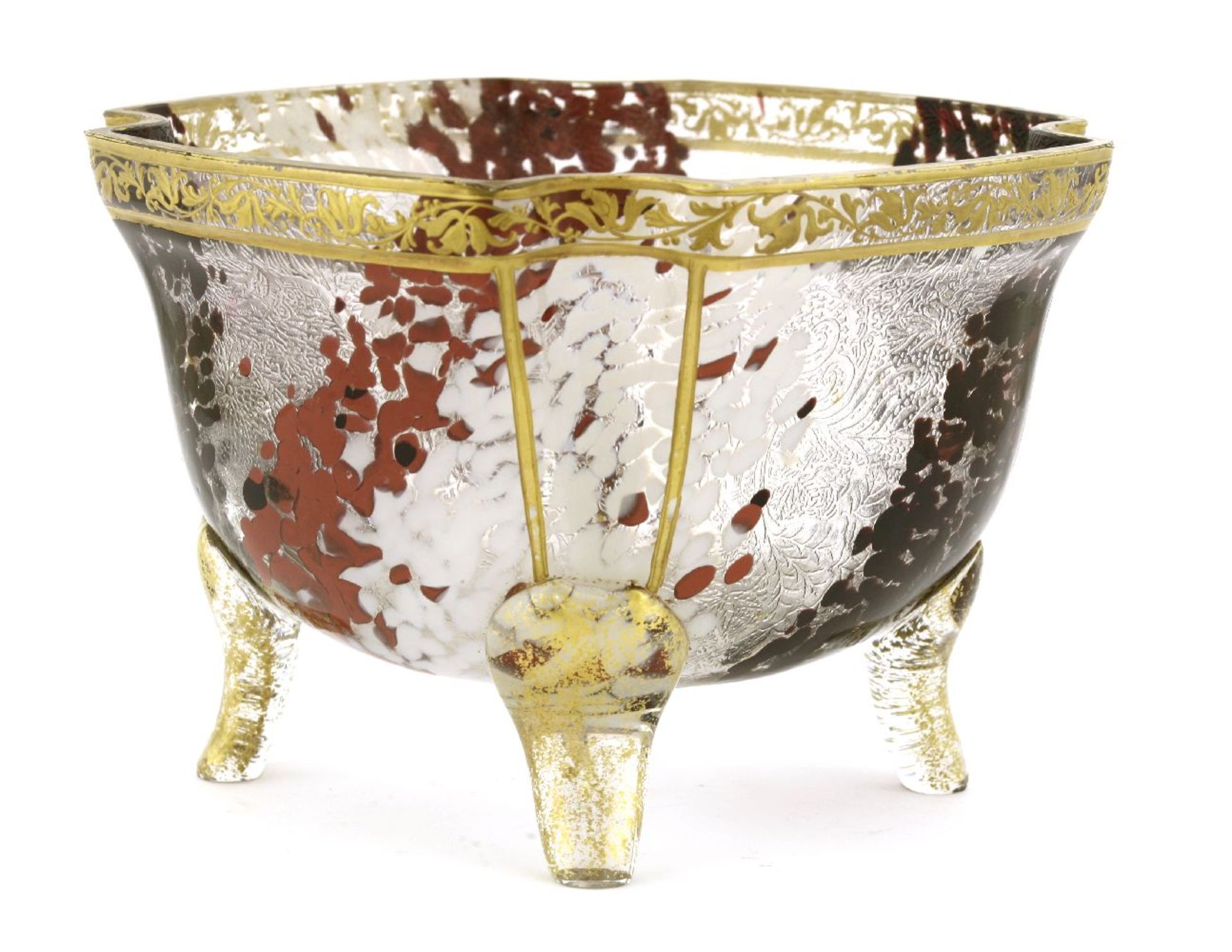 A mottled glass and gilt bowl,by Ernest-Baptiste Léveillé, Paris, the inside of the bowl etched with - Image 2 of 2