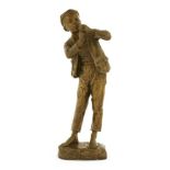 A bronze figure of a boy lighting a cigarette, moulded title, stamped 'Gesetzl.Geschützt K.