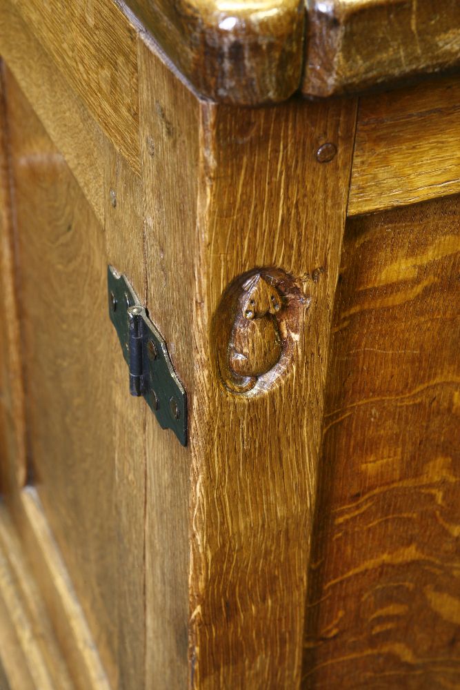 A Robert ‘Mouseman’ Thompson oak partners' desk,with an adzed top and scrolled corners with three - Image 2 of 3