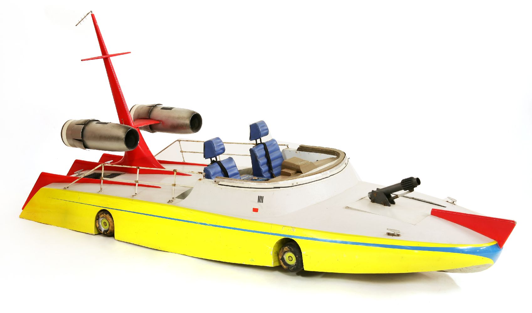 An original film prop for the 'The Investigator', a speed boat, designed by Reg Hill for Gerry