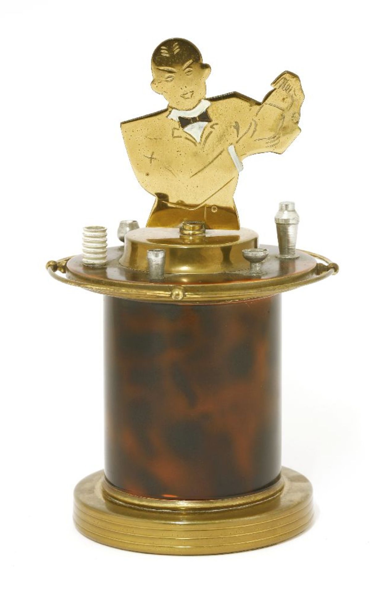 An Art Deco 'Bartender' cigarette dispenser,the pull-up top revealing twenty-five sleeves,19cm high