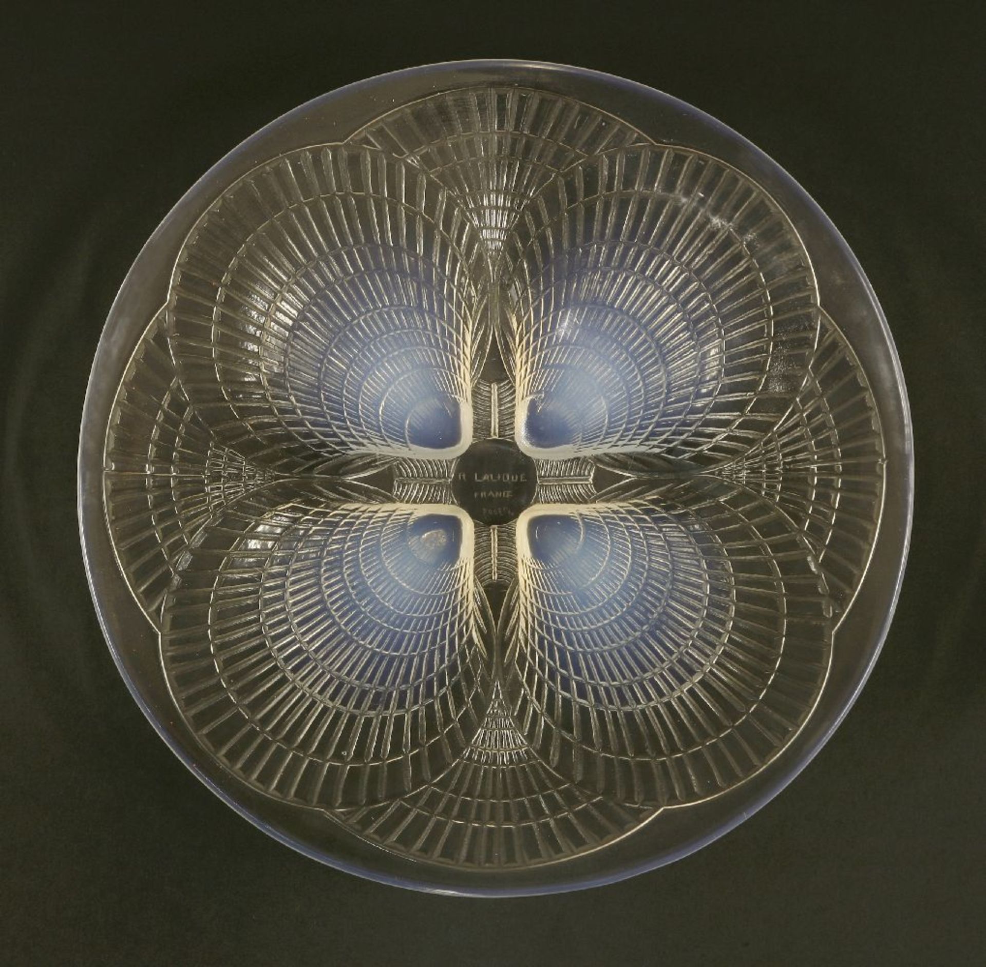 A Lalique 'Coquilles' opalescent glass dish,wheel cut 'R Lalique France, No 3009',29.5cm diameter