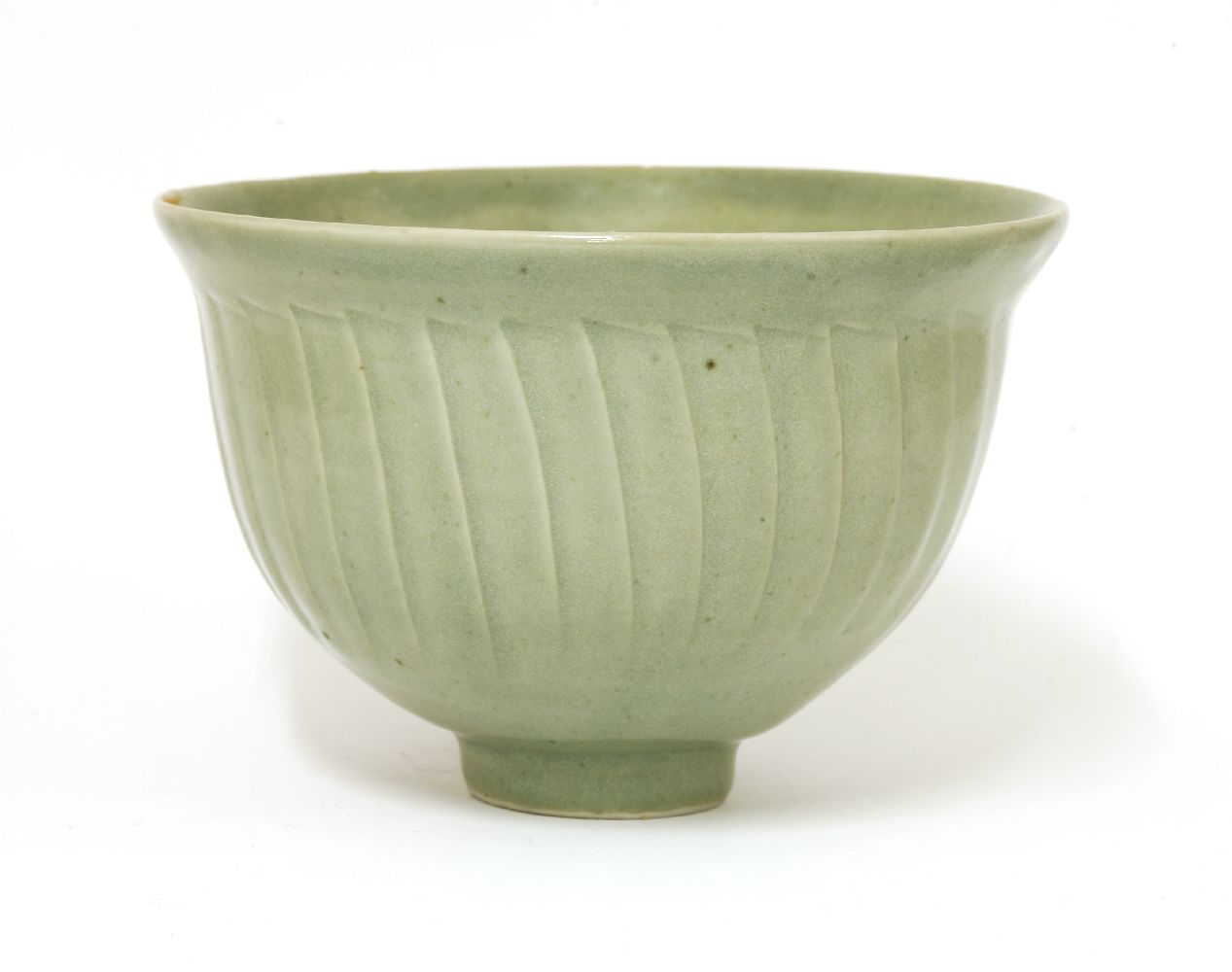 *David Leach (1911-2005), a spiral cut celadon glazed bowl, impressed seal mark, 10cm high
