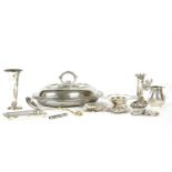 Two silver vesta cases, a pair of dishes, a scallop dish, a combination propelling pencil, with