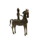 A Benin bronze figure of a horse with mounted rider, height 24cm