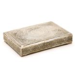 A Russian silver trinket box, the rectangular hinged top with engraved tracery decoration