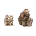 Bing and Grondahl, two monkey figures, printed and marked, 18.5cm and 12cm