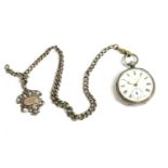 A silver cased fob watch, and chain