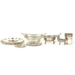 A collection of continental silver to include a beaker with gilded interior, a small dish raised