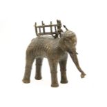 A Benin bronze figure of an elephant with howdah to its back, height 22cm