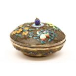 A silver gilt Chinese box and cover, with cloisonné fruits