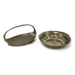 A Kayserzinn pewter basket, cast mark and numbered '4419' 25.5cm wide and a dish, numbered '4633',