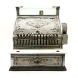 A National cash register, chromed with white glass sill, 40cm wide, 40cm deep, 40cm high