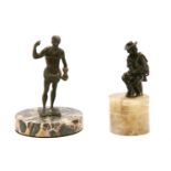 After the antique, and Giambologna, two bronzes on onyx and marble, 14cm highest